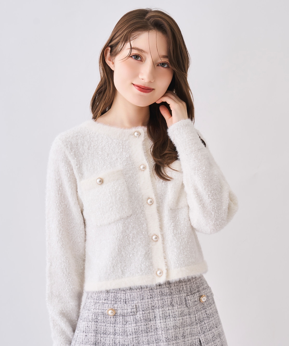 【12/5(Fri)発売開始】ノーカラーフェザーカーディガン