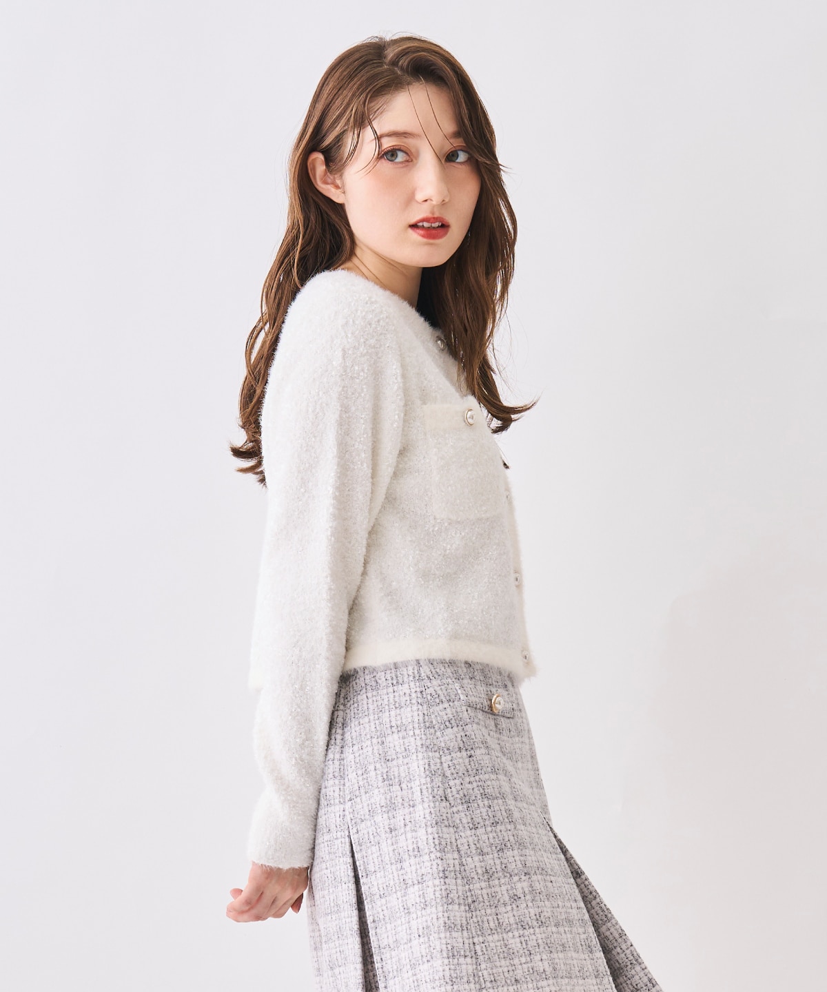 【12/5(Fri)発売開始】ノーカラーフェザーカーディガン