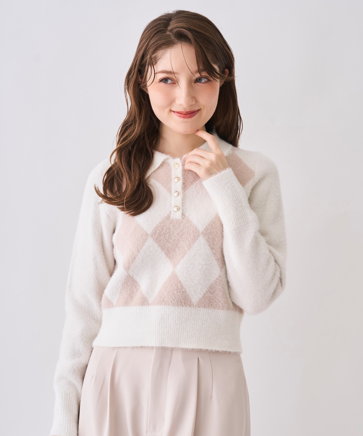 【12/5(Fri)発売開始】フェザーアーガイルポロニット