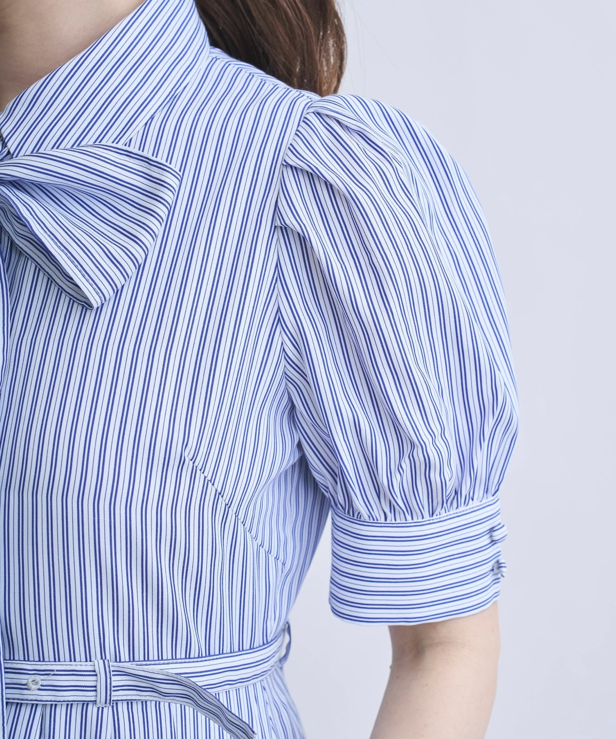 【4/10(Fri)予約開始】リボン付きストライプシャツワンピ―ス