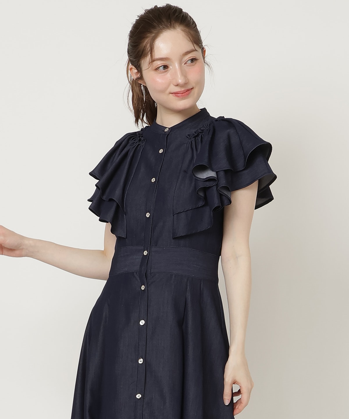 【4/24(Fri)発売】袖フリルデニムフレアワンピース