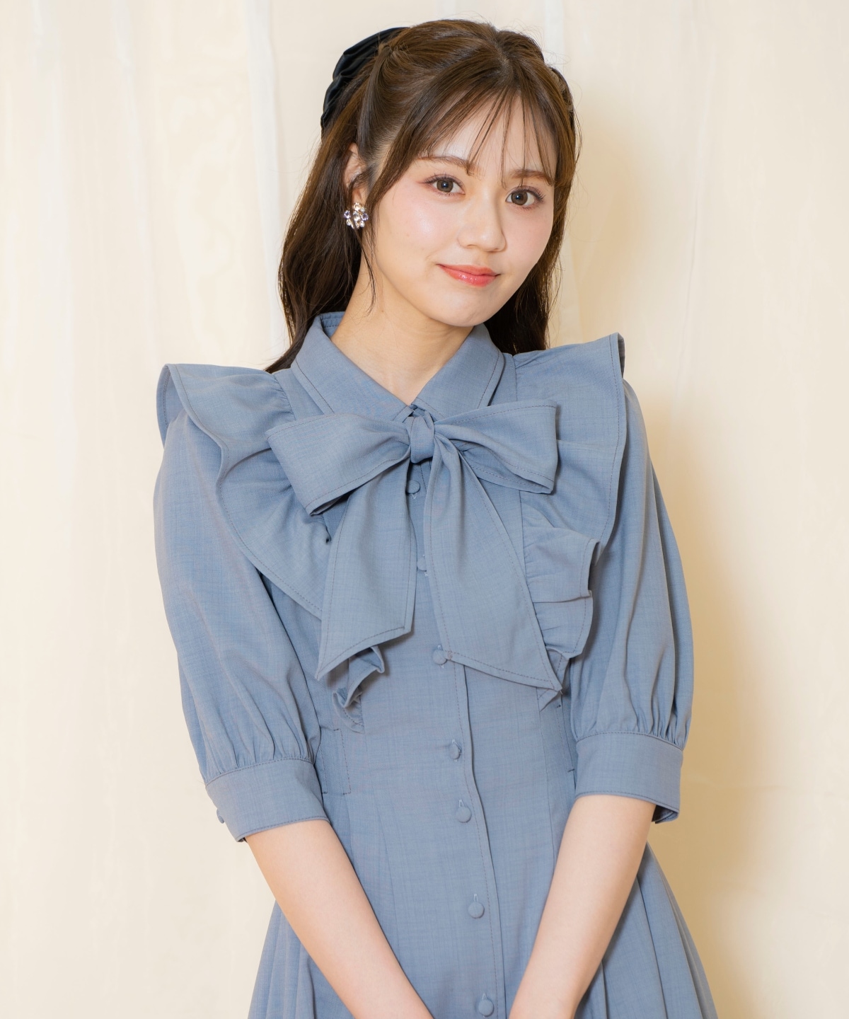 タックウエストフリルシャツワンピース