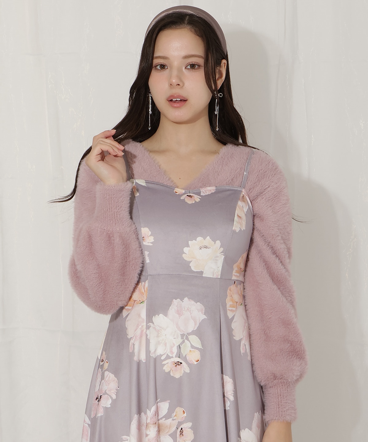 シャギーニット×フレアワンピース