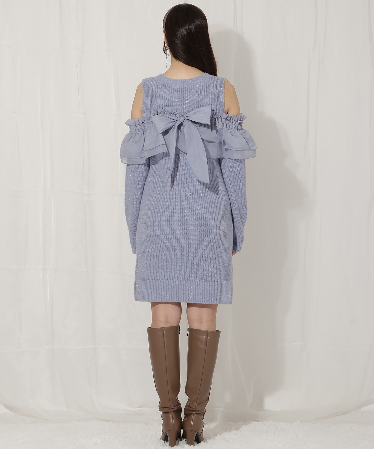 バックリボンオフショルニットワンピース