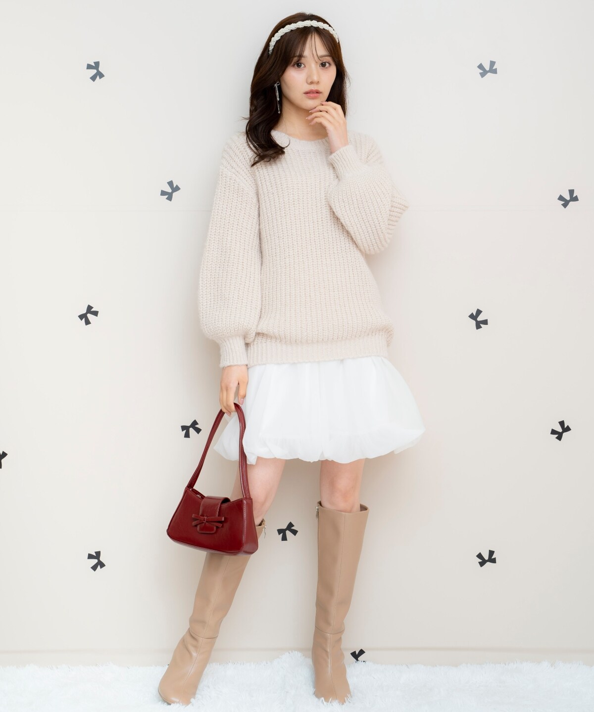 ニットプルオーバー×バルーンスカートセット