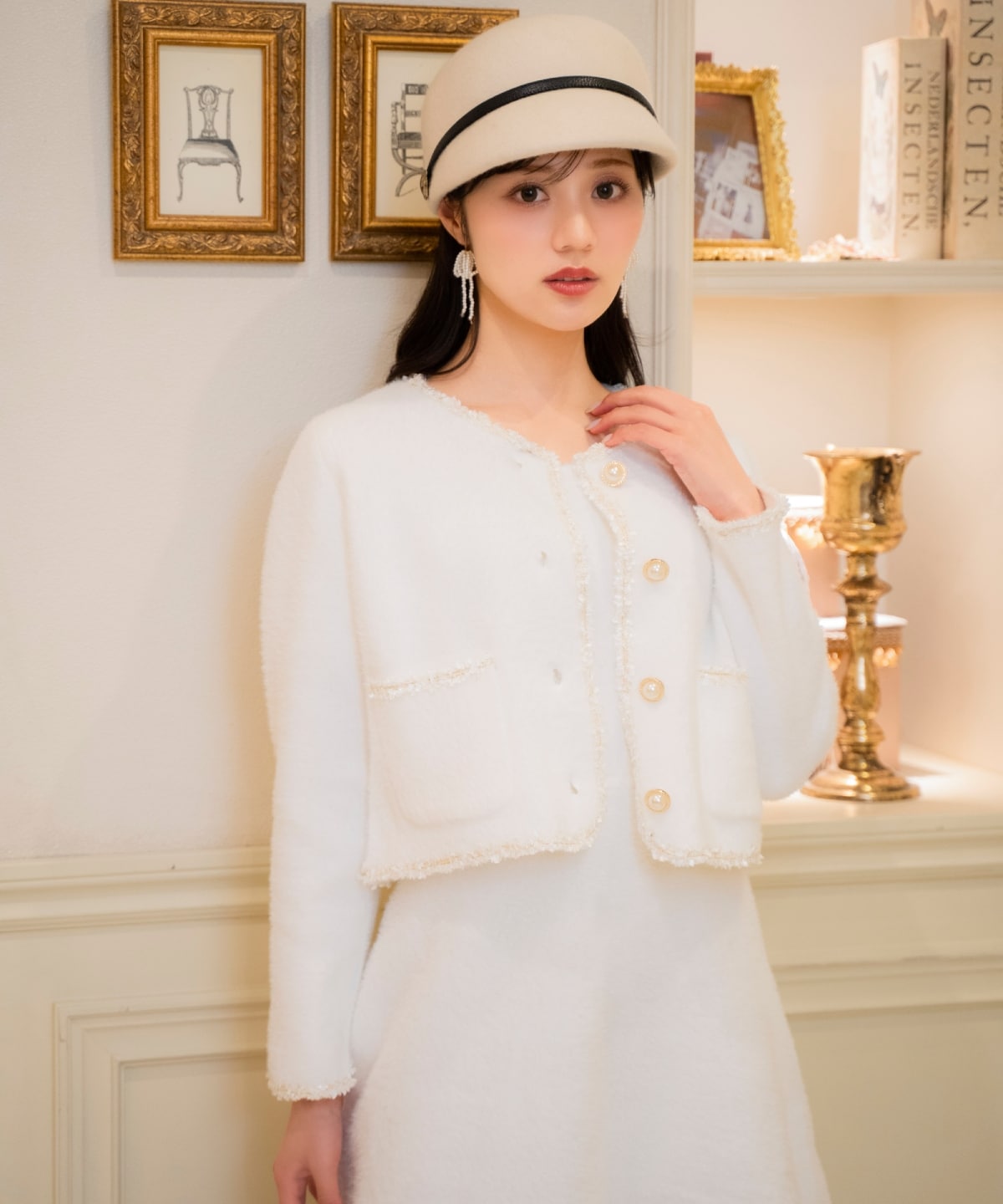 ブレード付きフェザーヤーンジャケット×ワンピース