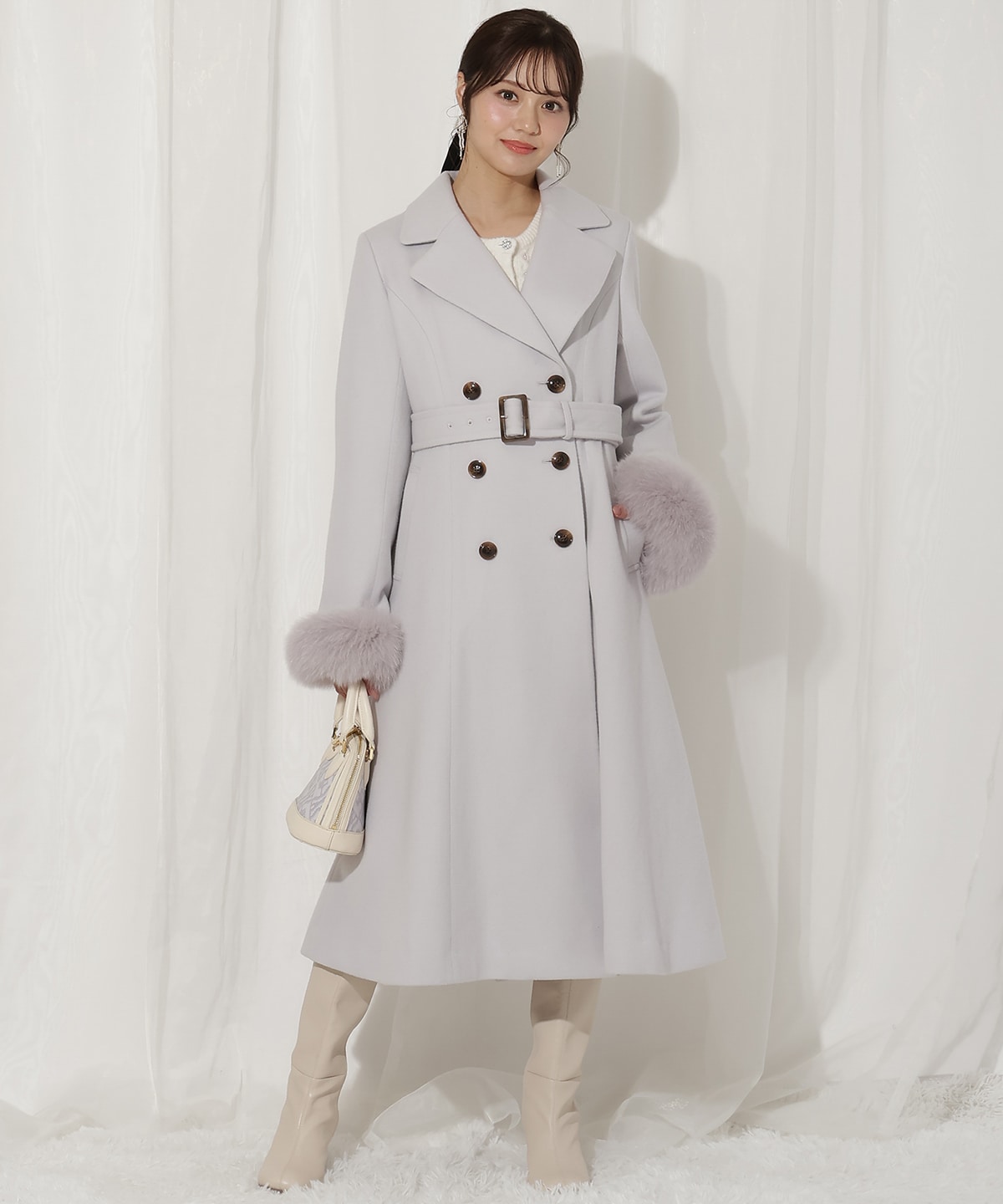 FOXファー付きウールコート