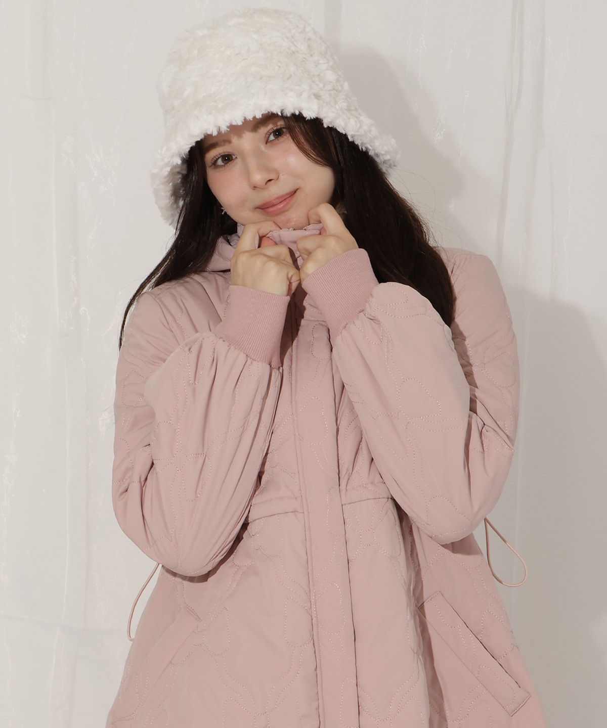 リボン柄キルティングコート