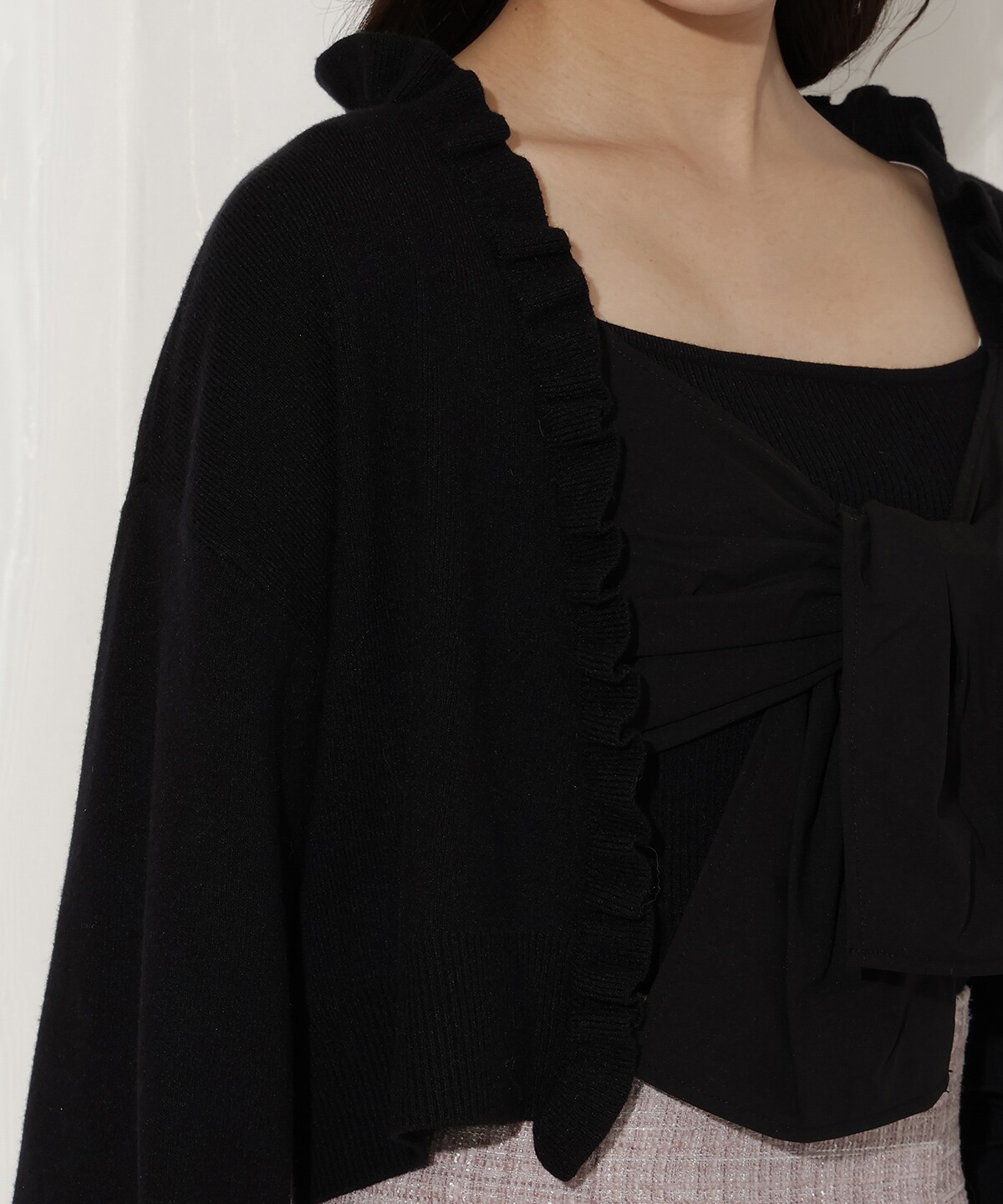 フリルカーディガン×リボンキャミセット