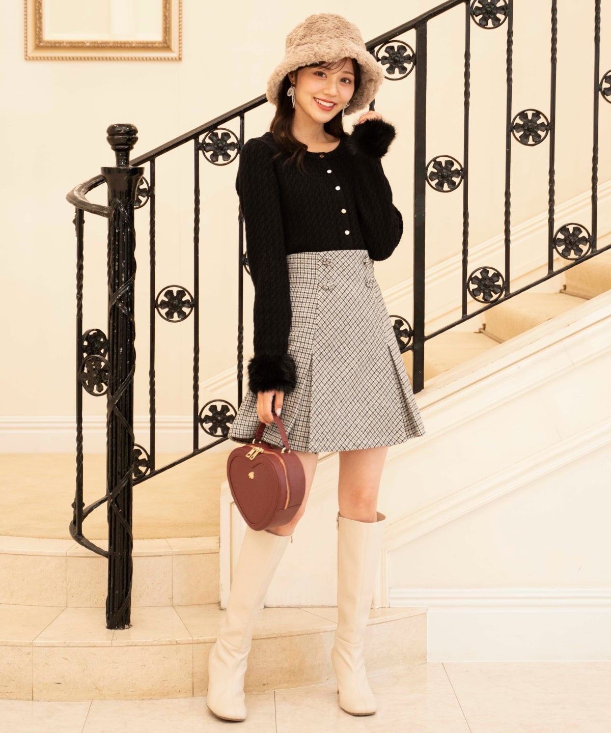 ファーカフスケーブルカーディガン