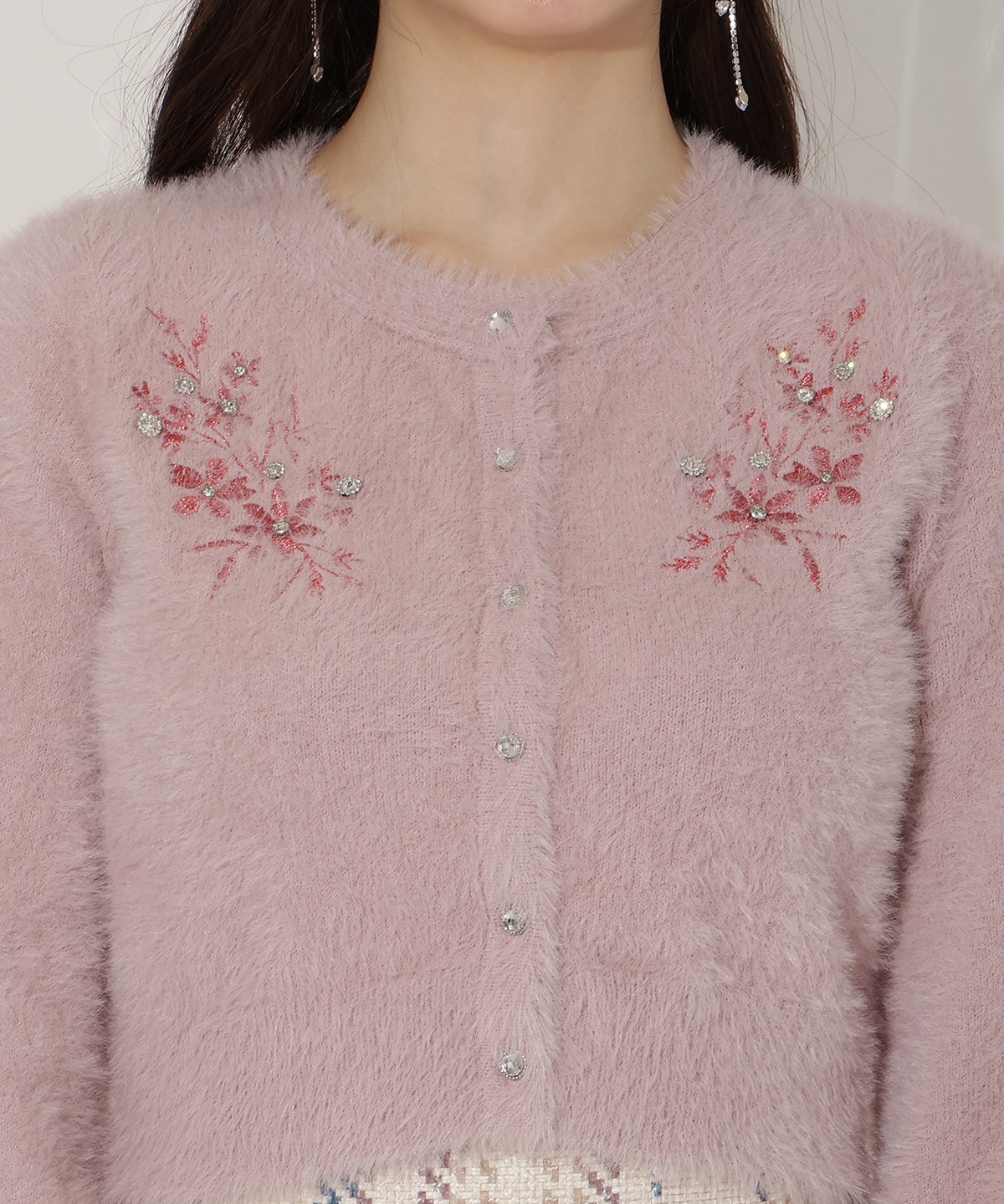 ビジュー付きラメ刺繍カーディガン