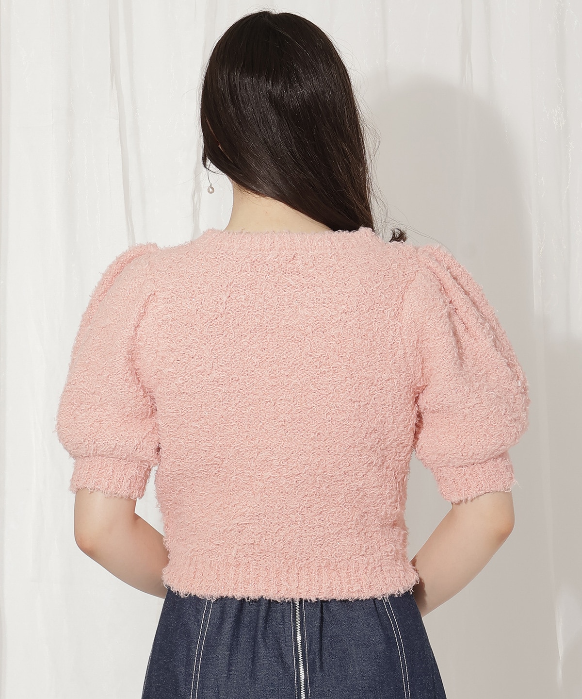 リボンブローチ付きテディヤーンニット