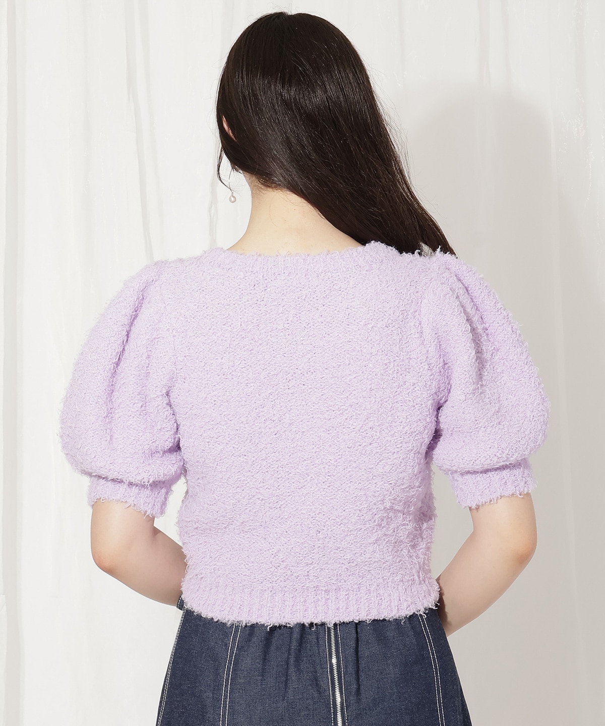 リボンブローチ付きテディヤーンニット