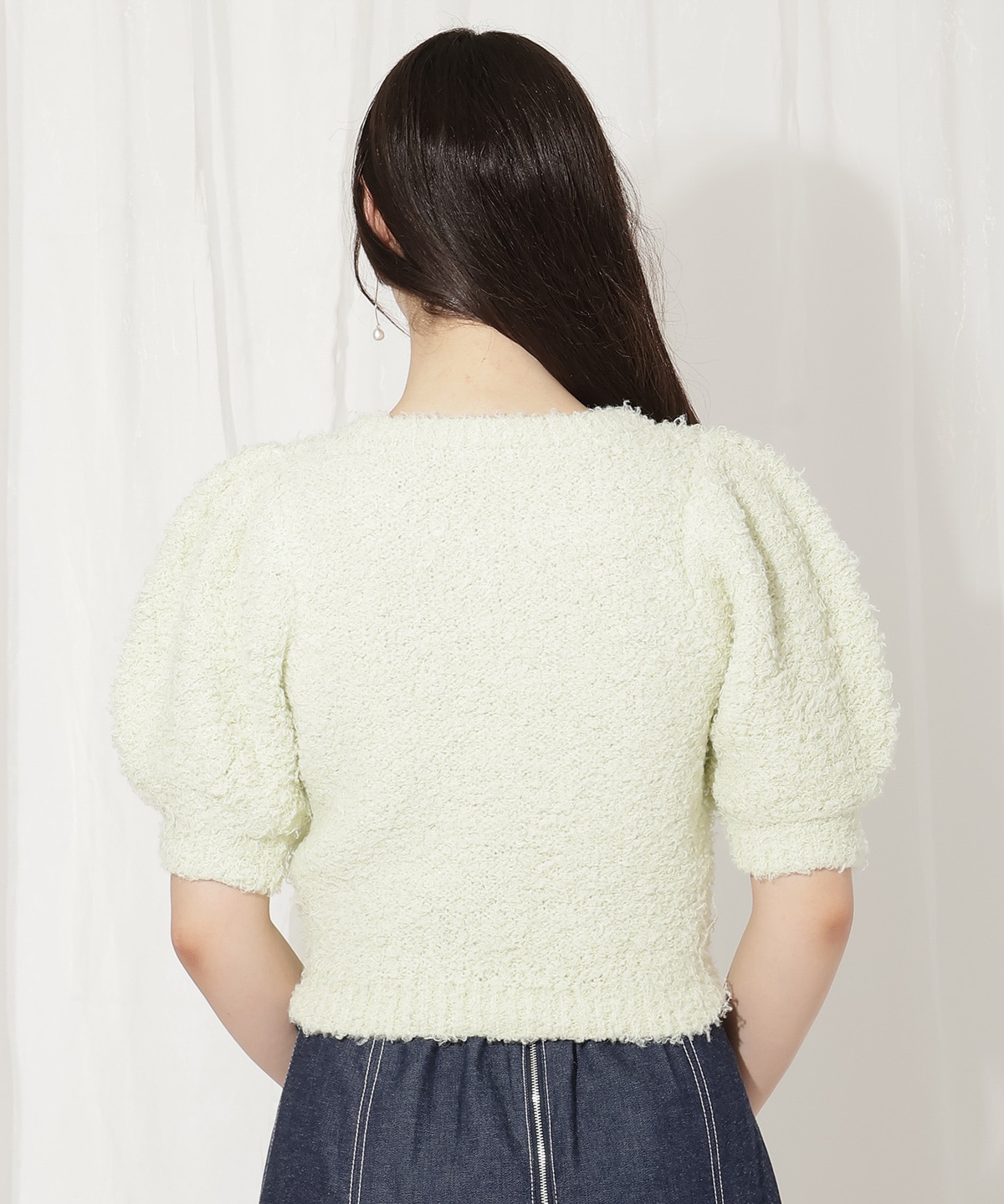 リボンブローチ付きテディヤーンニット