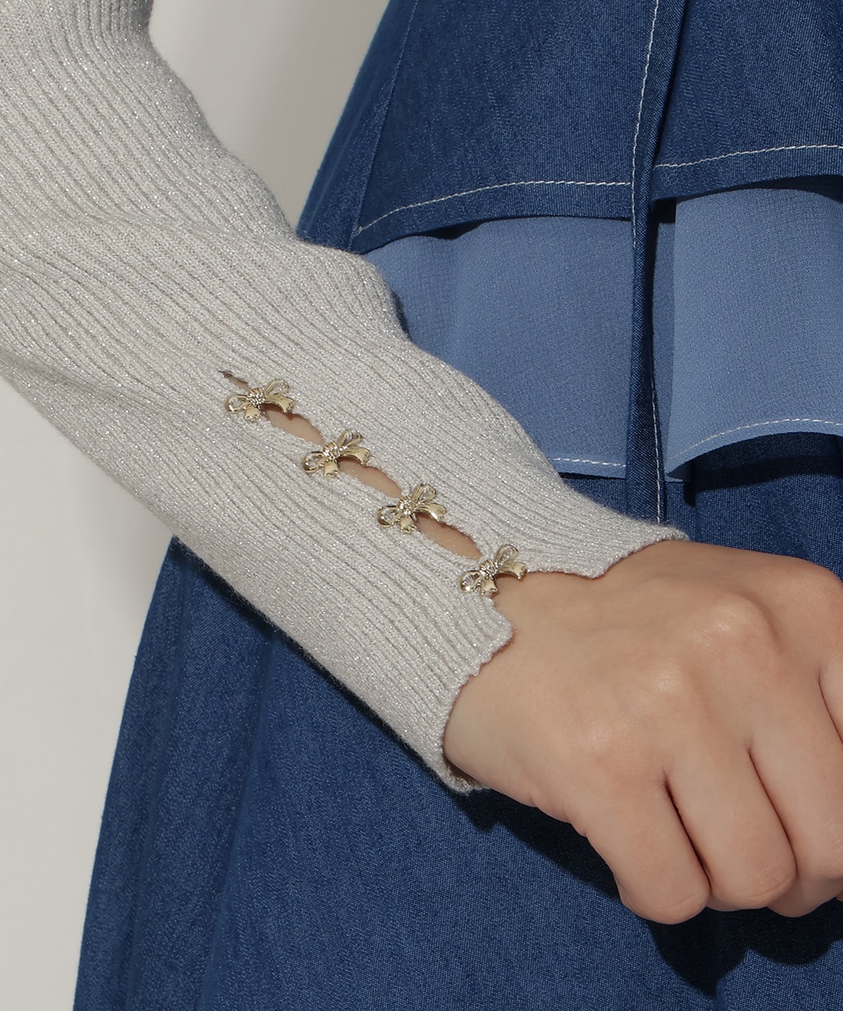 リボンスリーブ2WAYラメニット