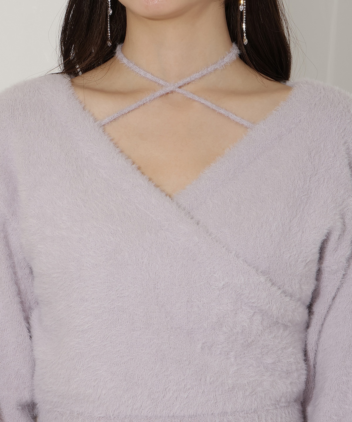 クロスネックカシュクールフェザーニット