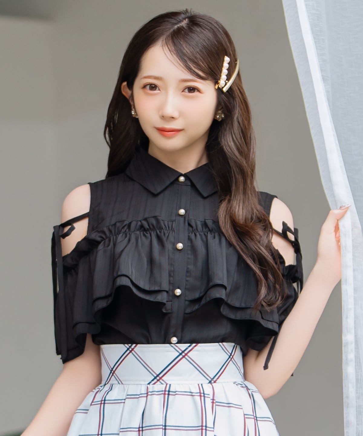 ナローリボンオフショルブラウス