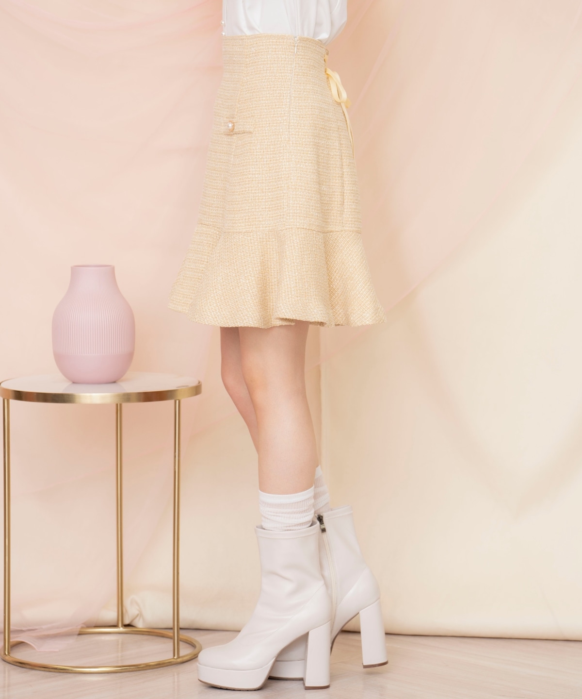 ラメツイードフレアミニスカート