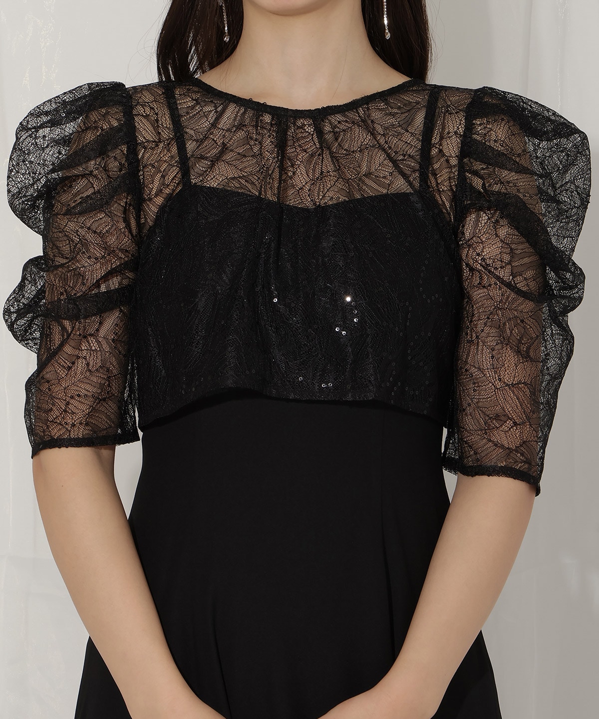 スパンコールレースブラウス×マーメイドワンピース