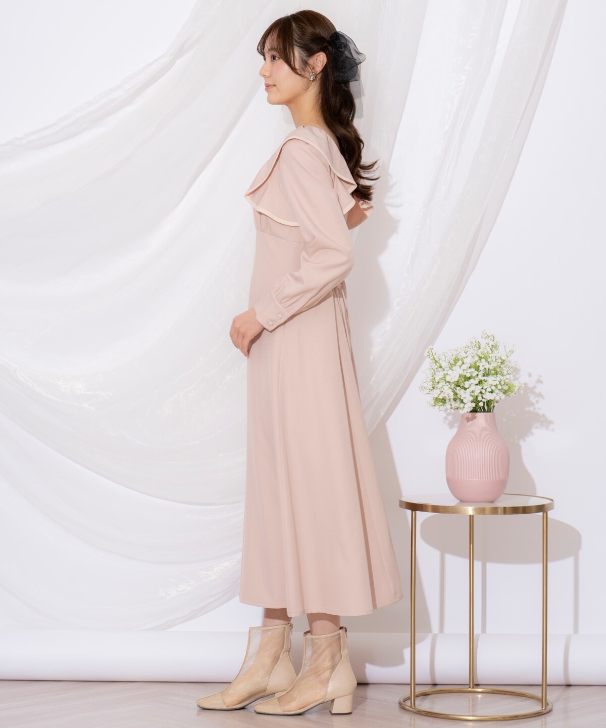 配色パイピングフリルワンピース