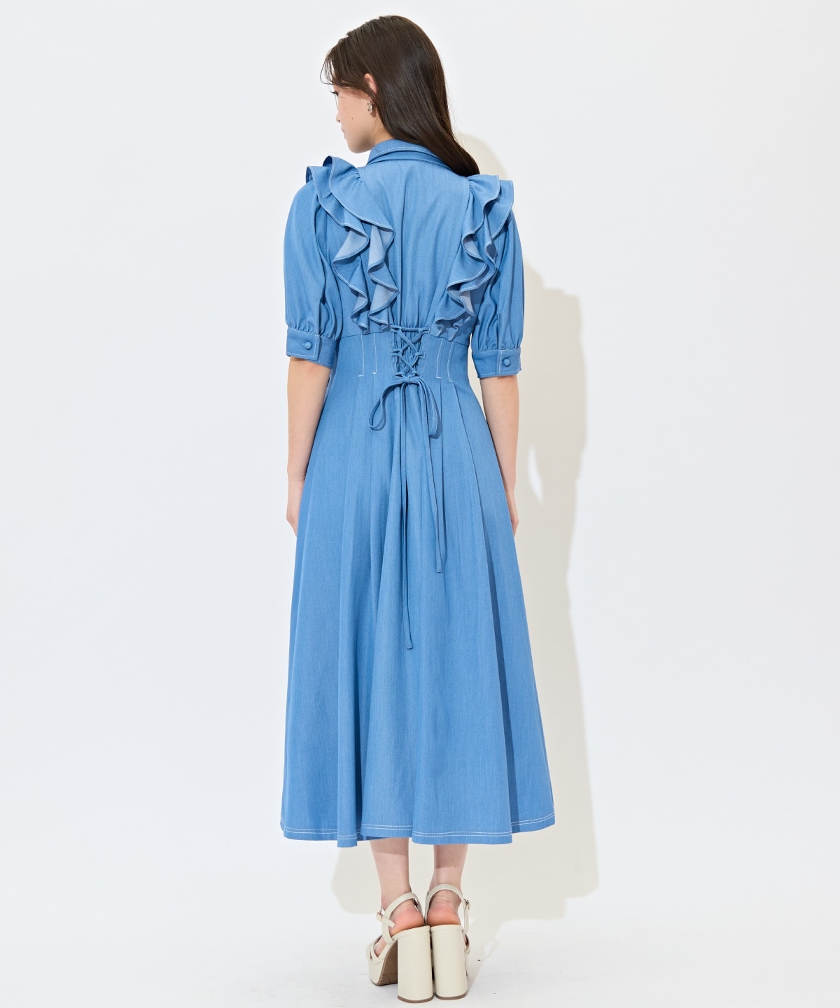 ラッフルリボンタイシャツワンピース