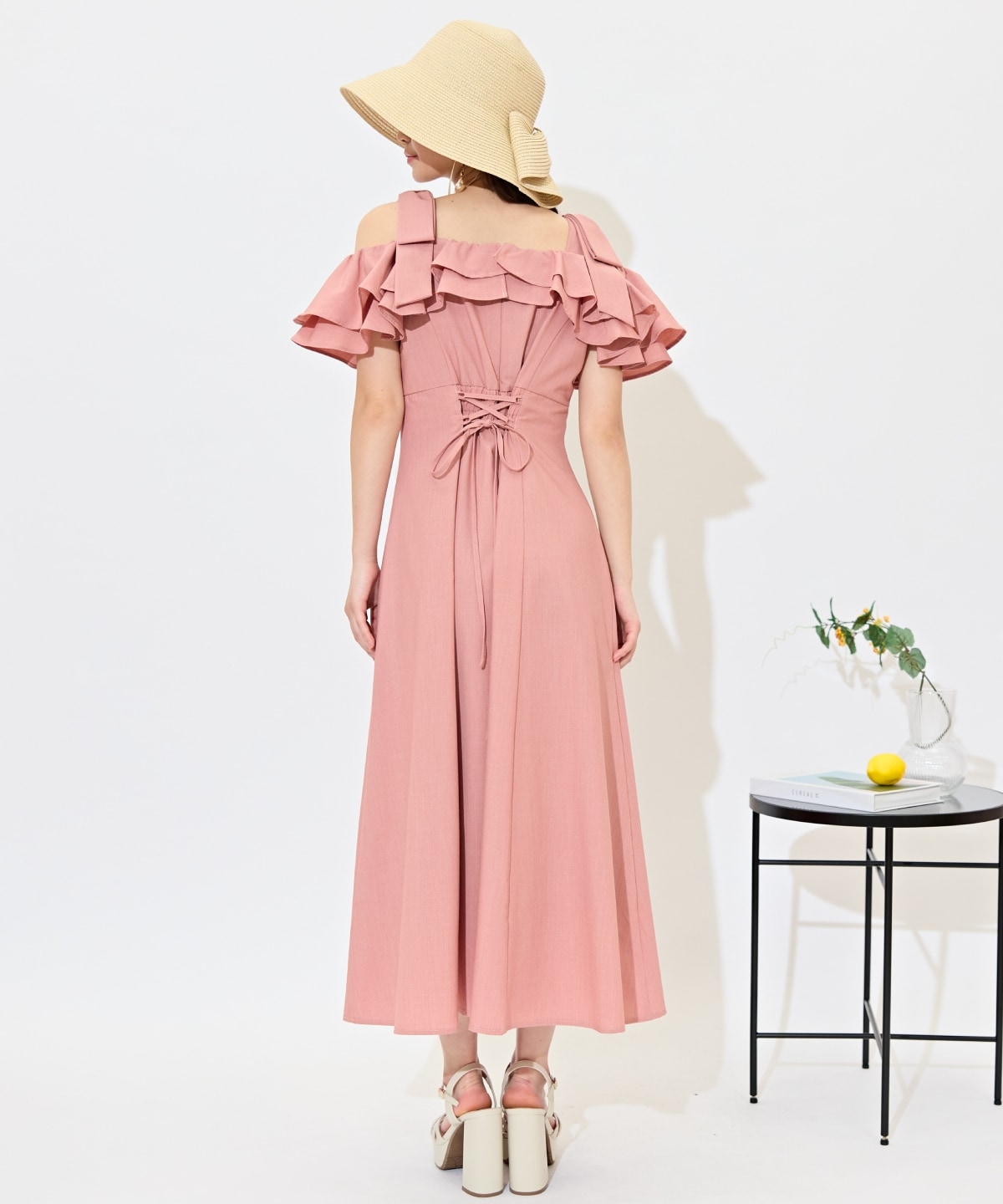 ショルダーリボンラッフルワンピース