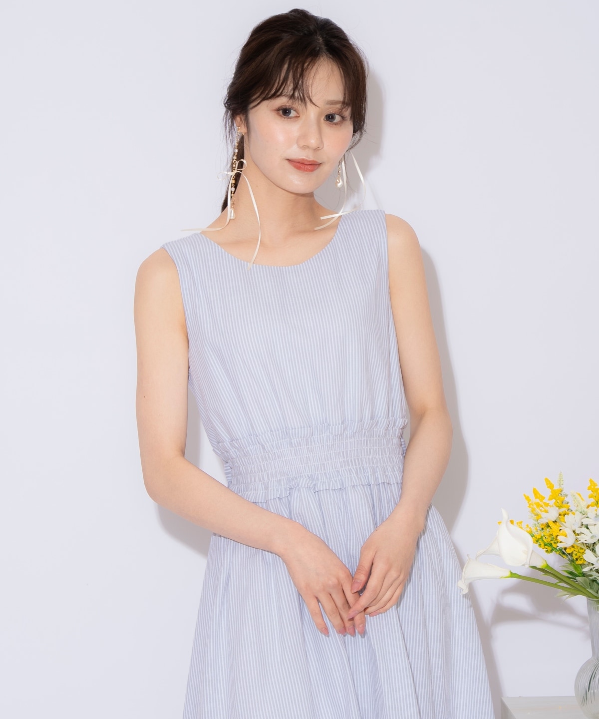 ウエストシャーリングストライプワンピース