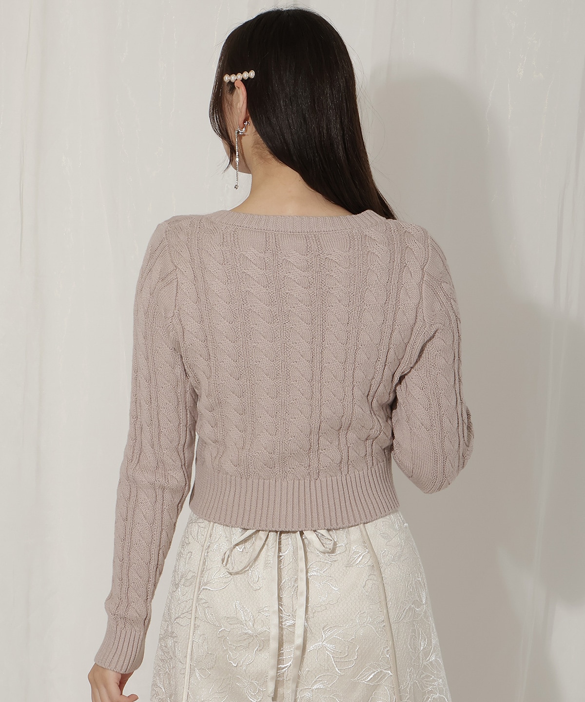 ビジューリボンケーブルカーディガン