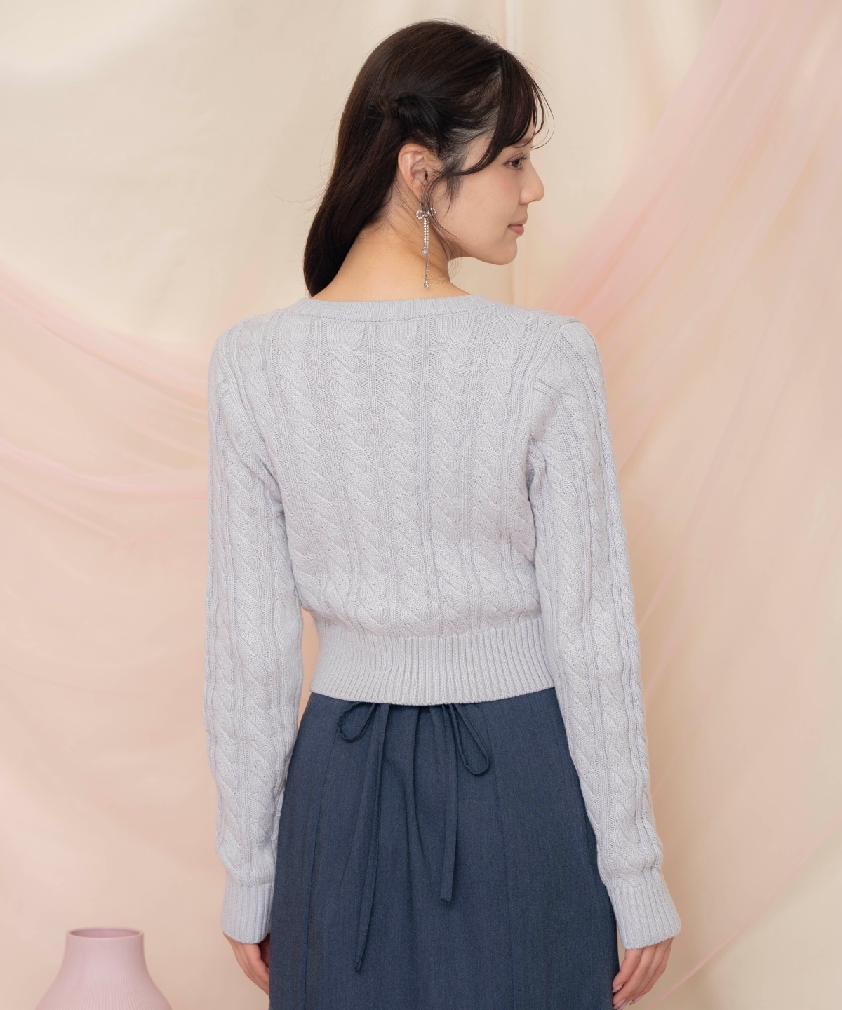 ビジューリボンケーブルカーディガン