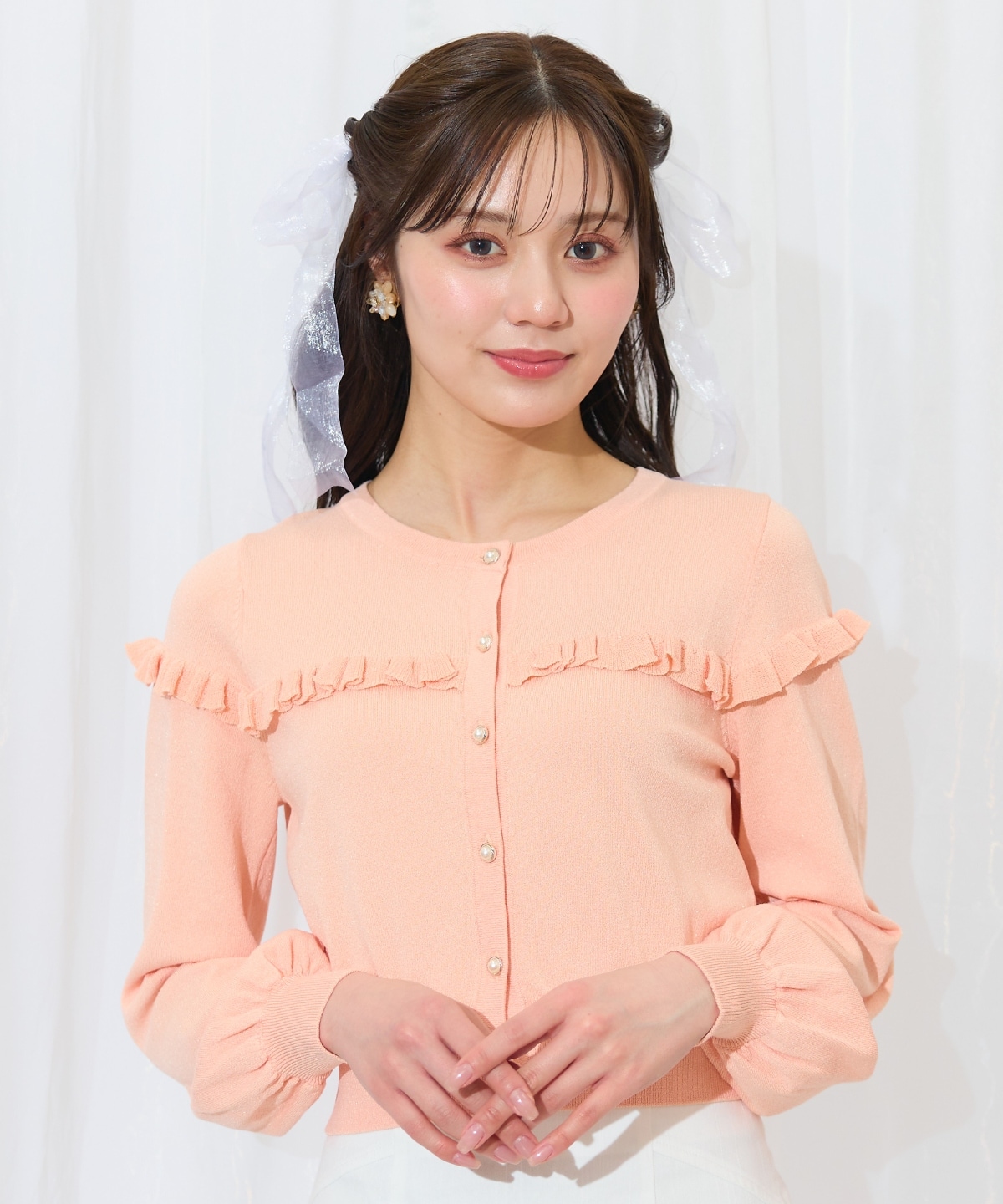 フリルデザインニットカーディガン