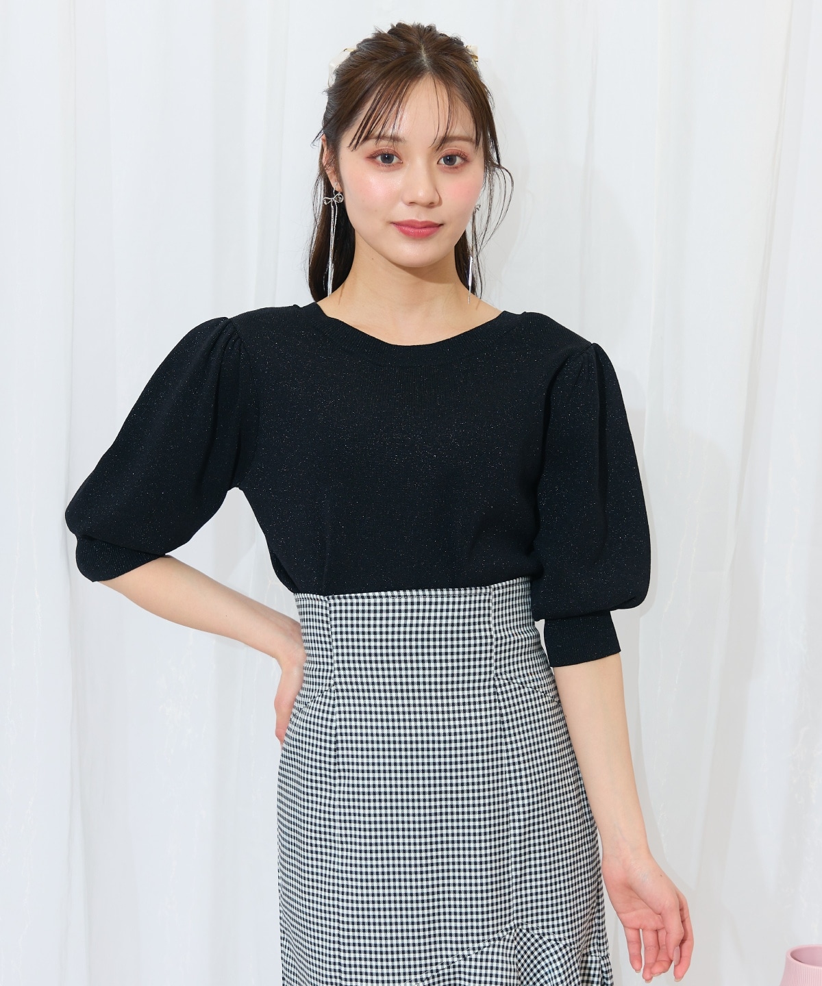 2WAYリボンラメニットプルオーバー