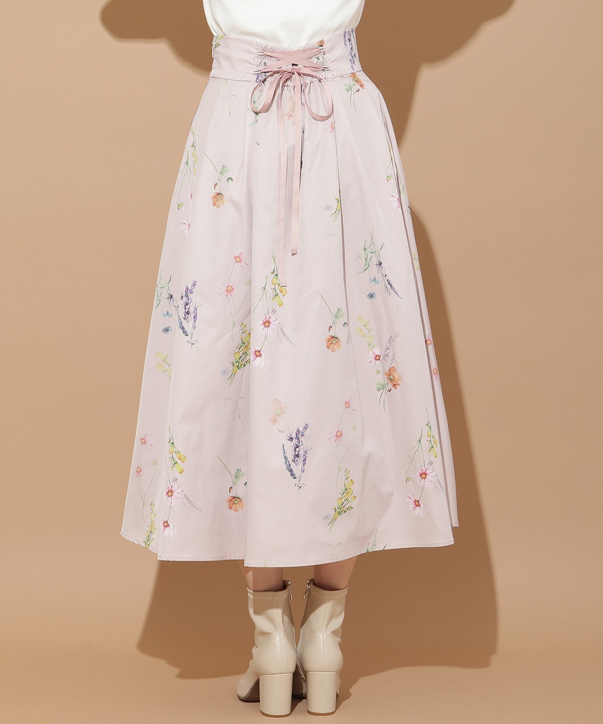 オータムボタニカルフラワータックスカート