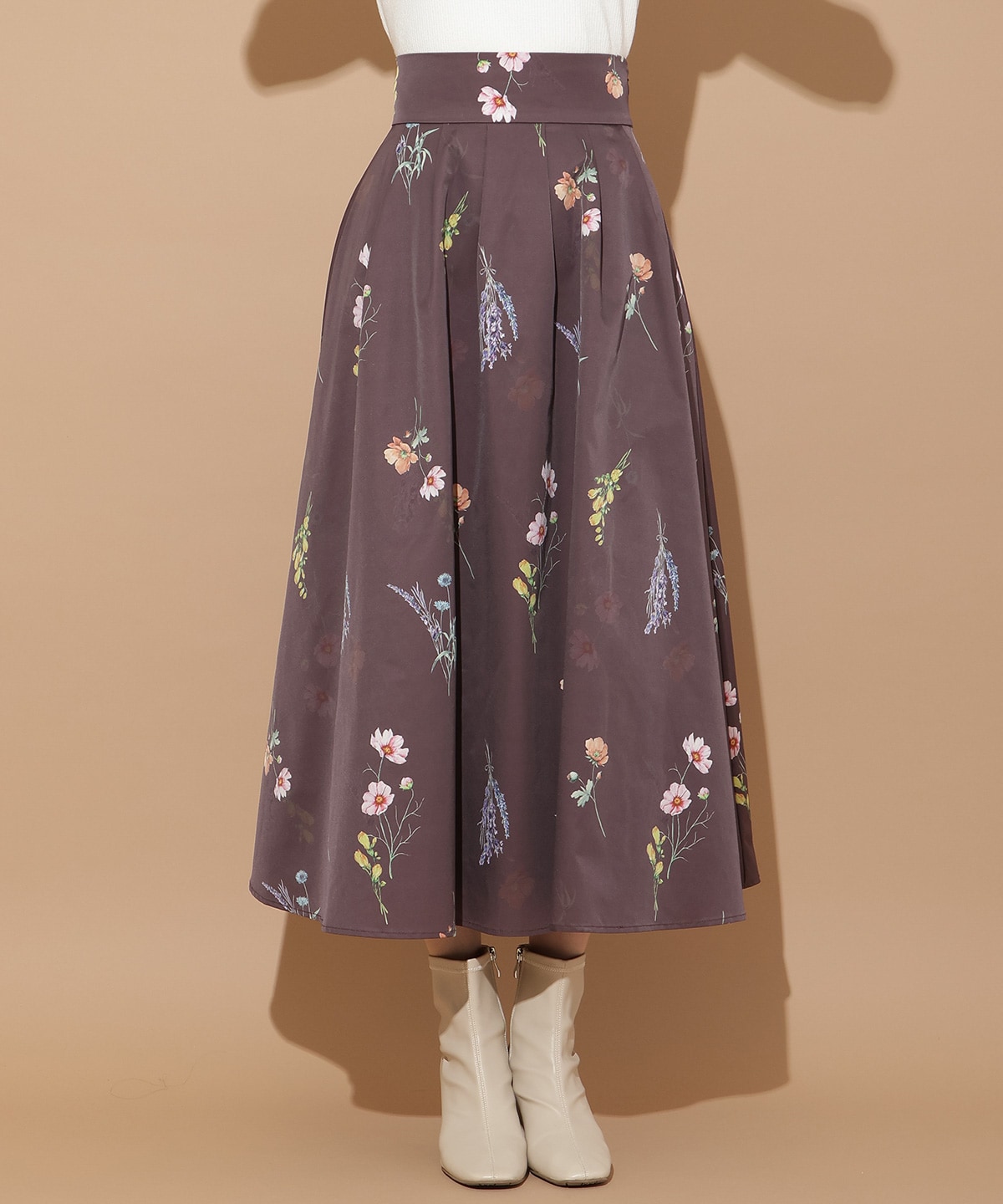 オータムボタニカルフラワータックスカート
