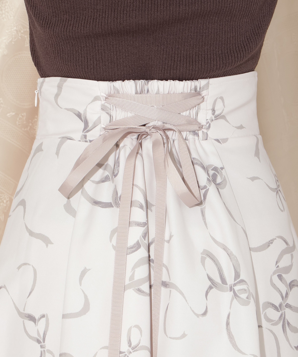 リボンプリントフレアスカート