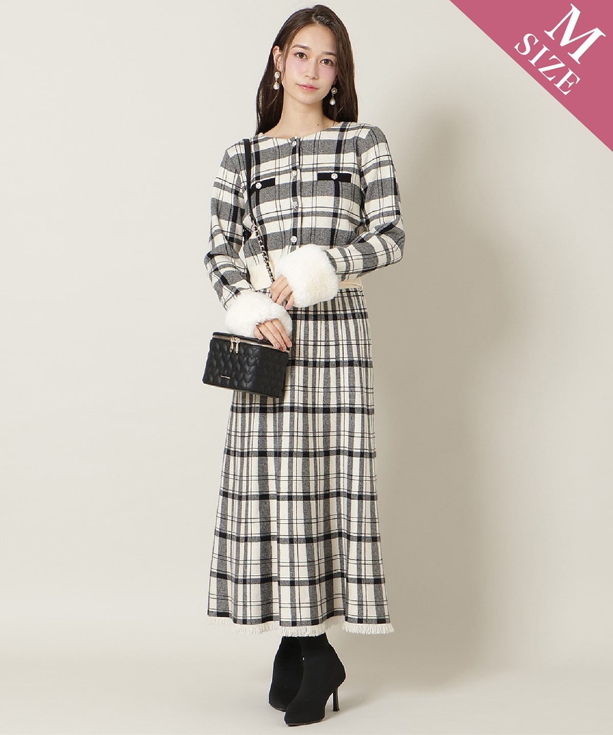 【新色追加】チェック柄ニットフレアスカート