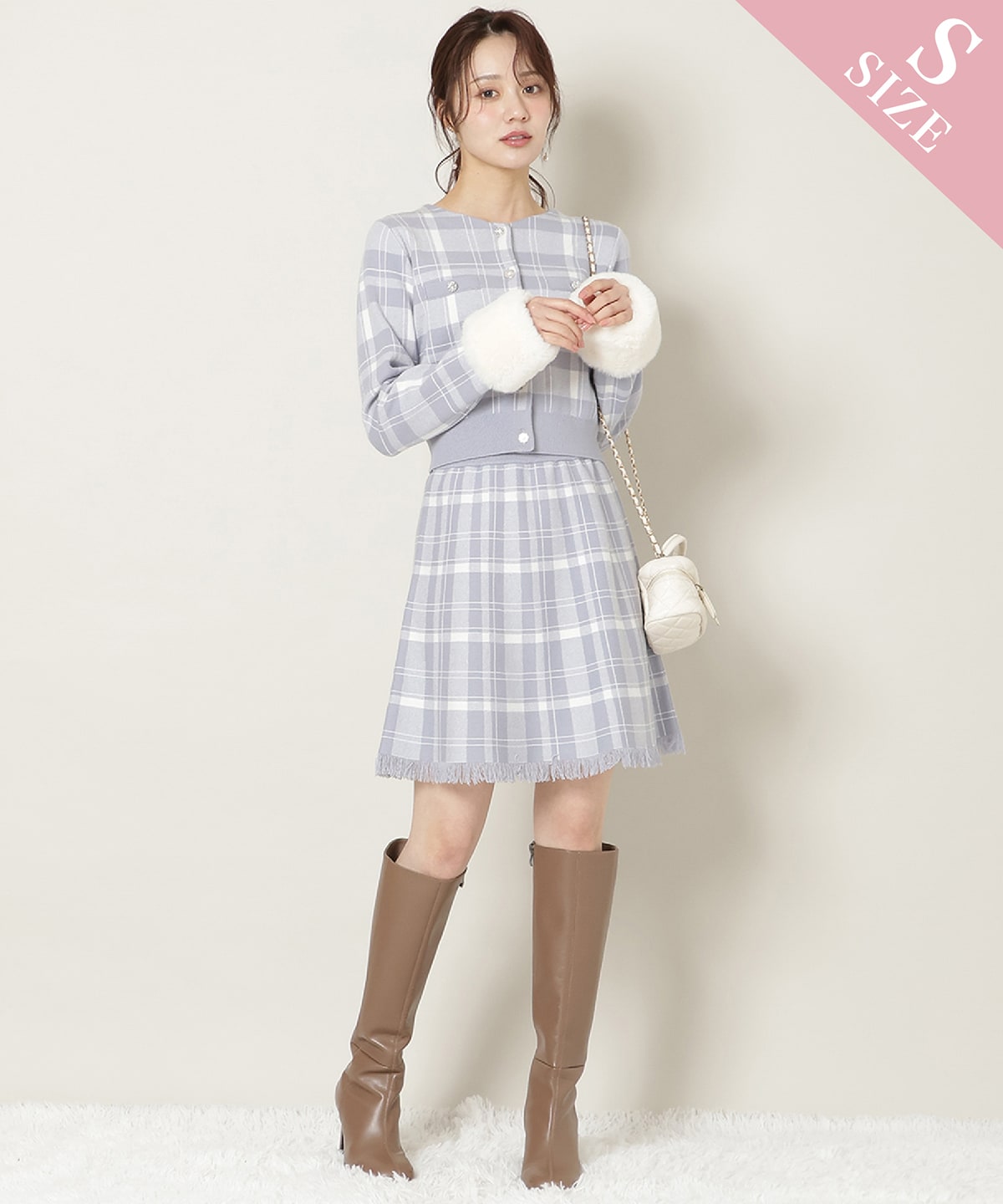 【新色追加】チェック柄ニットフレアスカート