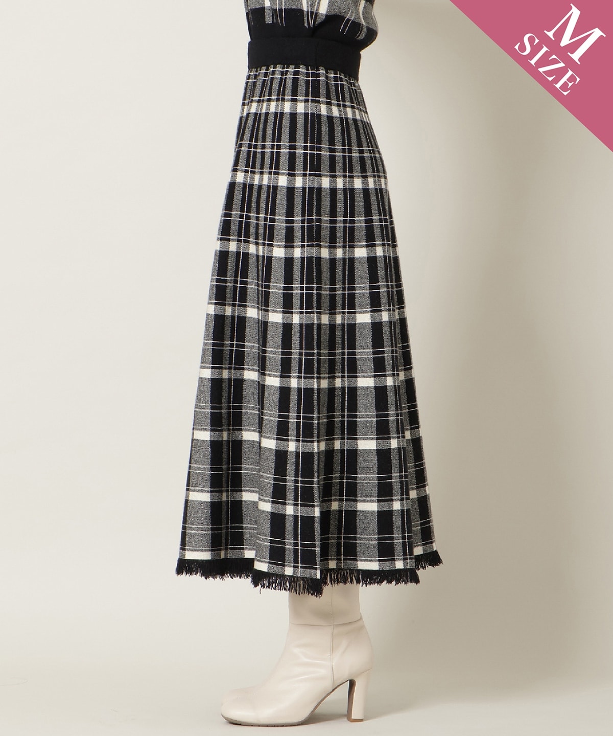 【新色追加】チェック柄ニットフレアスカート