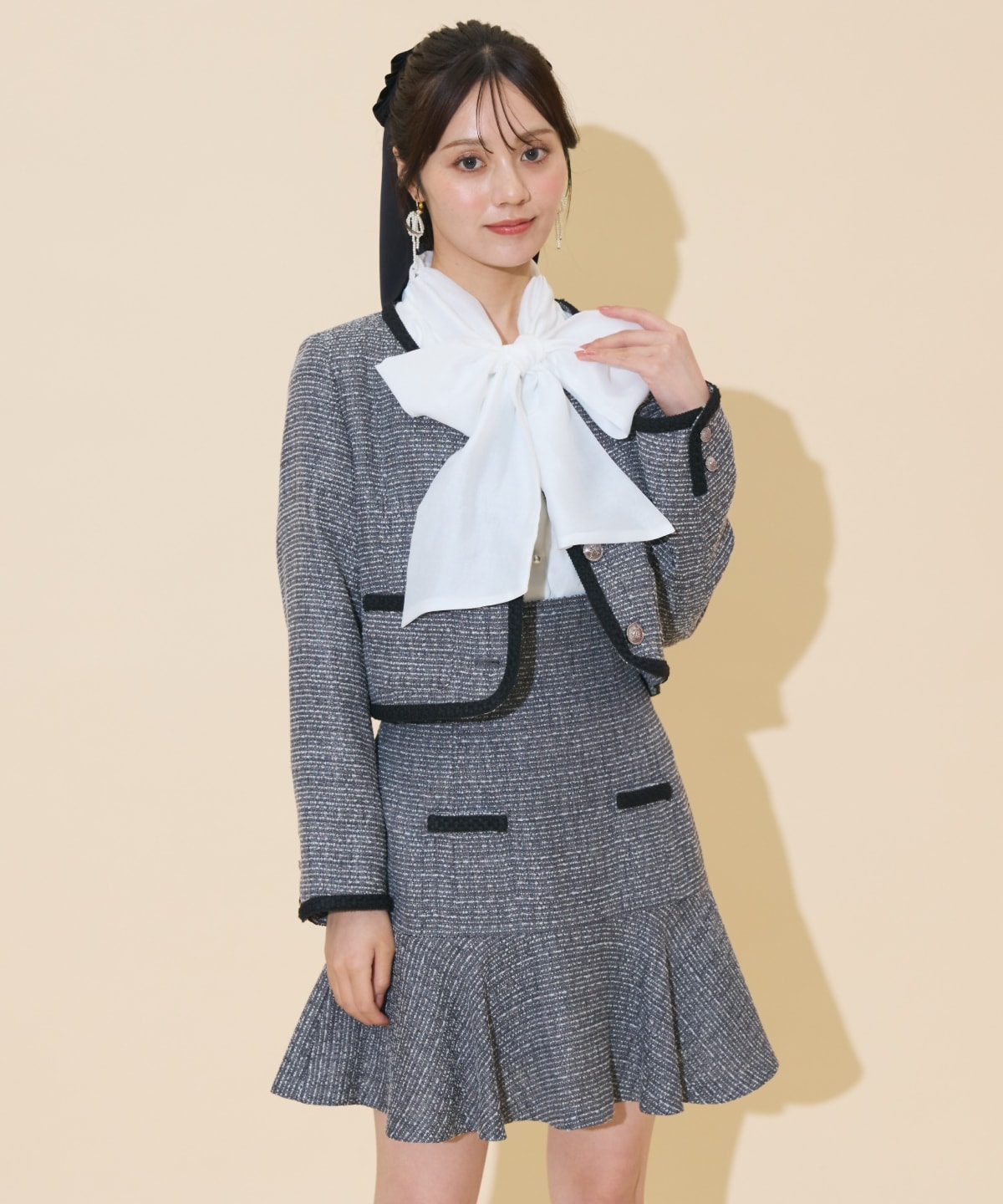 ブレードデザインツイードミニスカート