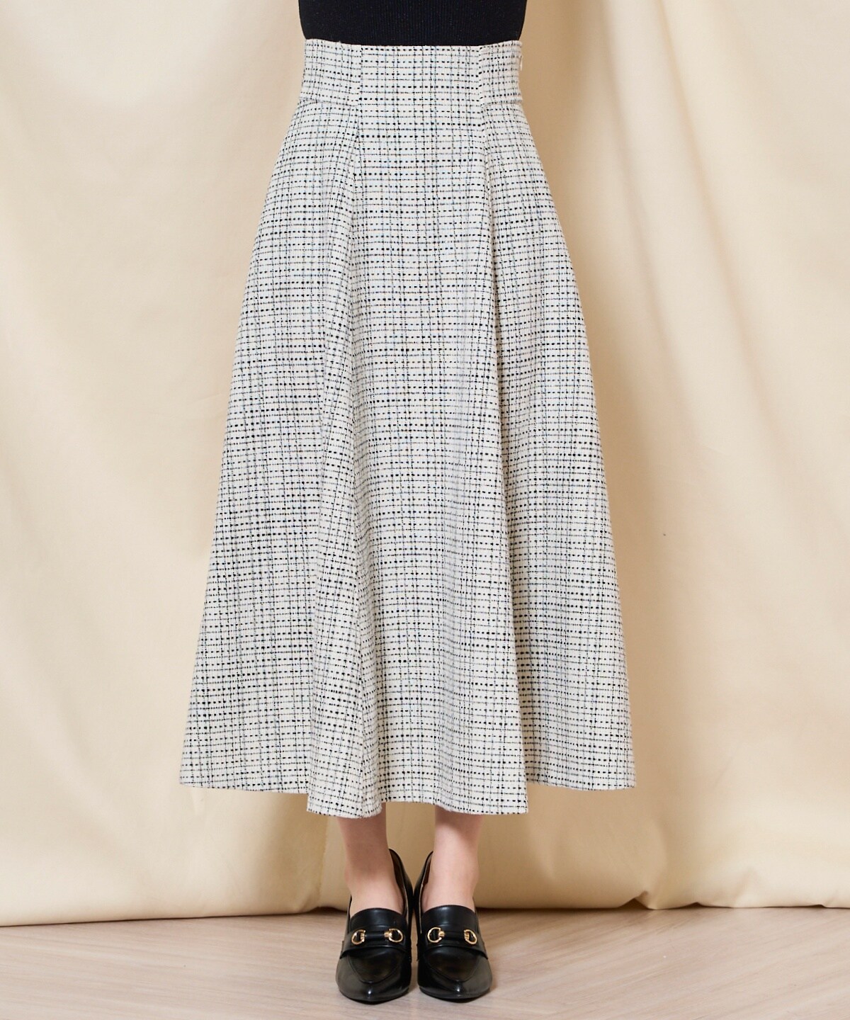 fm3563＊クリアビジュー✖️ツイードフレアセットアップpkS XSサイズあり】ツイードxボタンクラシカルセットアップキャバ