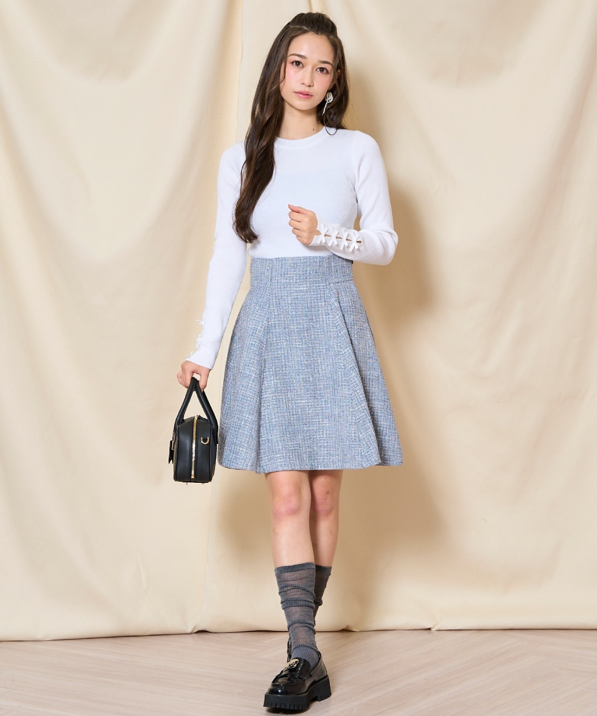【ツイードセットアップシリーズ】ツイードフレアミニスカート