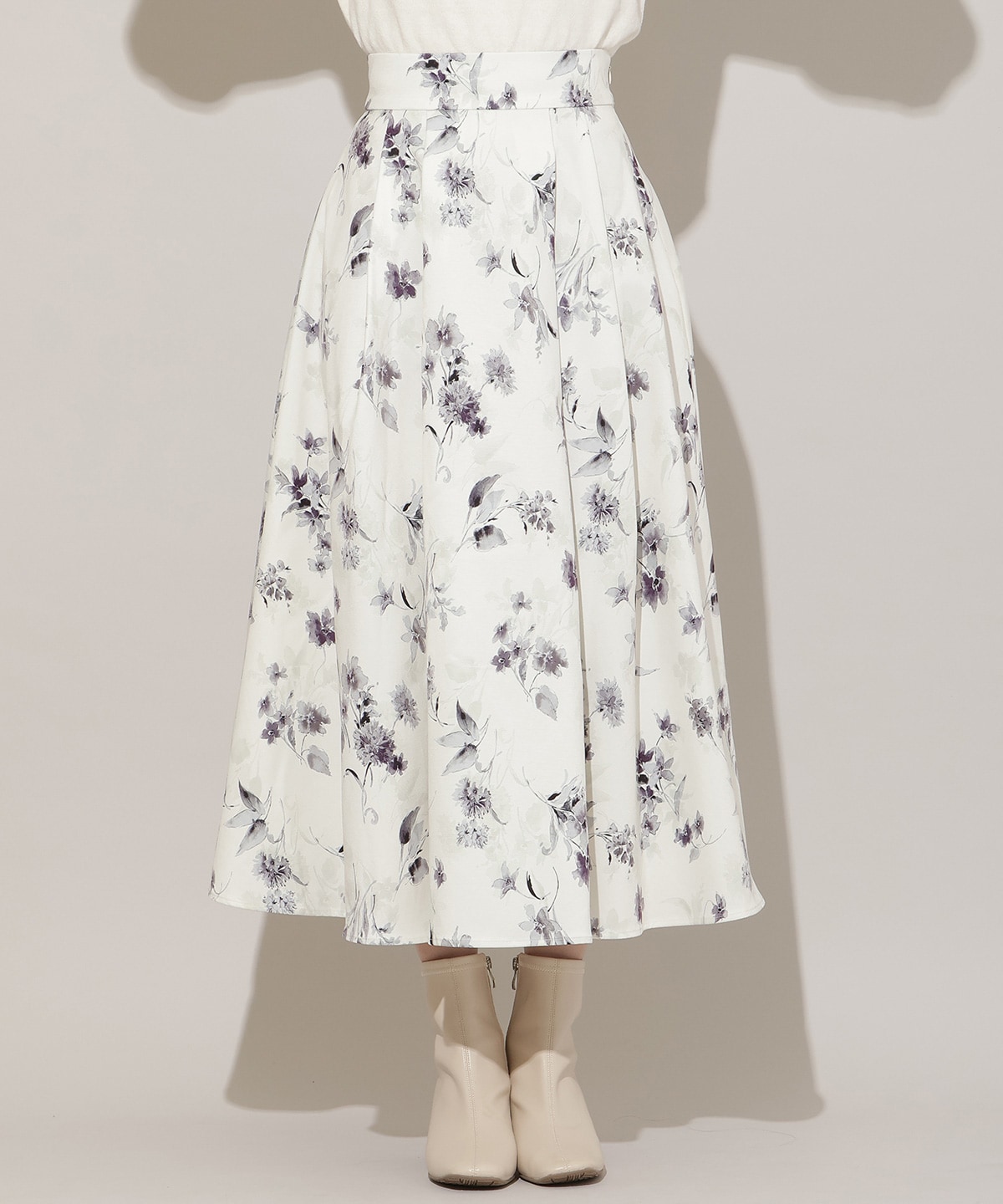フラワープリントボリュームタックスカート