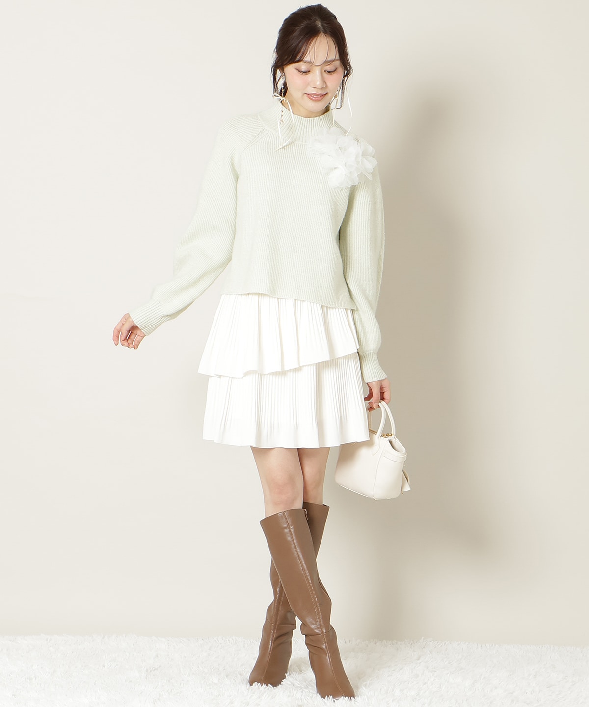 【KNIT PLEATS SET series】プリーツティアートミニスカート