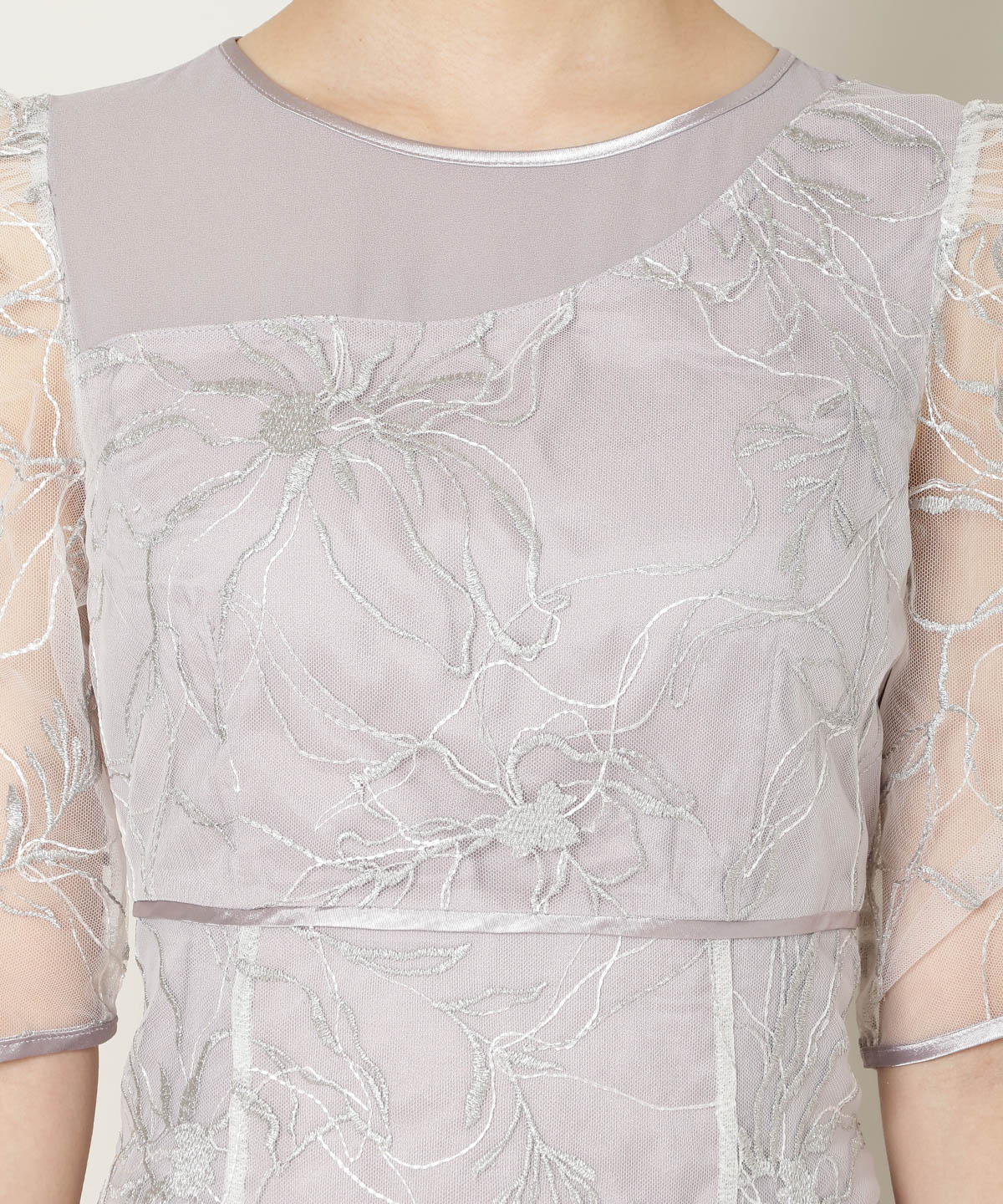 刺繍レースアシンメトリーマーメイドワンピース