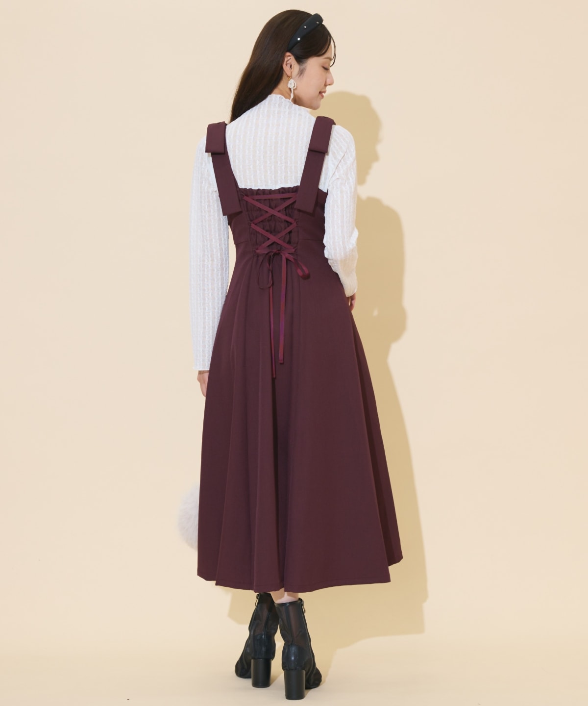 ショルダーリボンフロントZIPワンピース