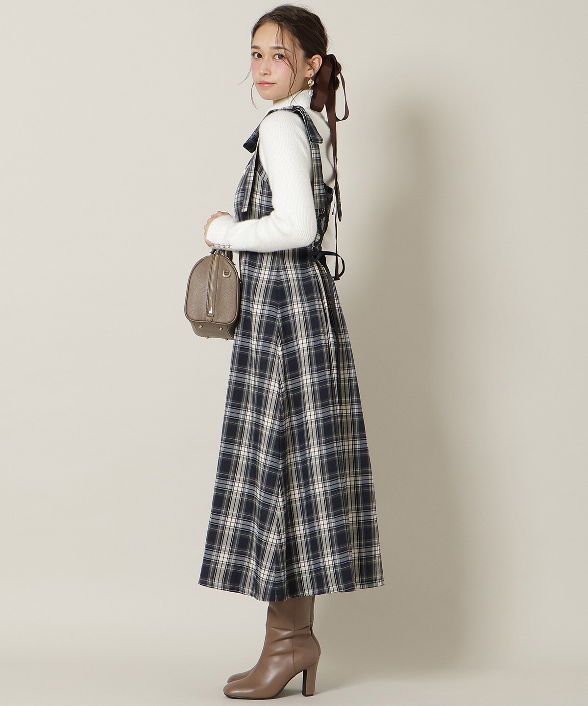 【新色追加】ショルダーリボンフロントZIPワンピース