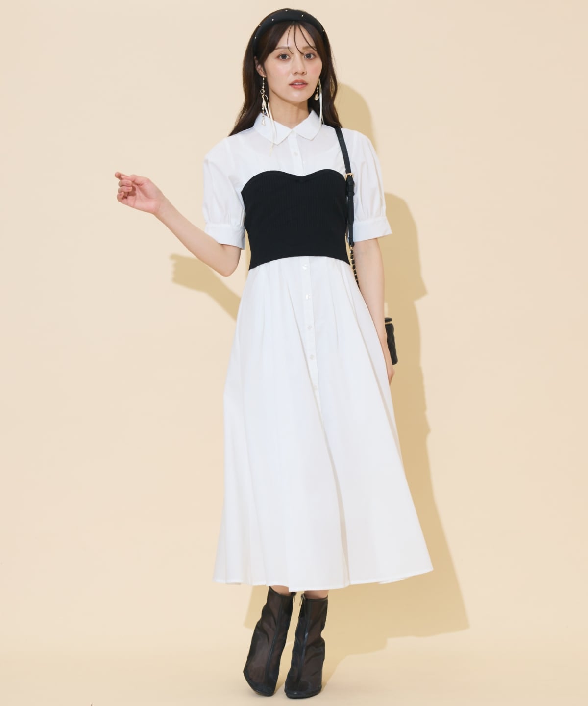 ビスチェレイヤードタックシャツワンピース