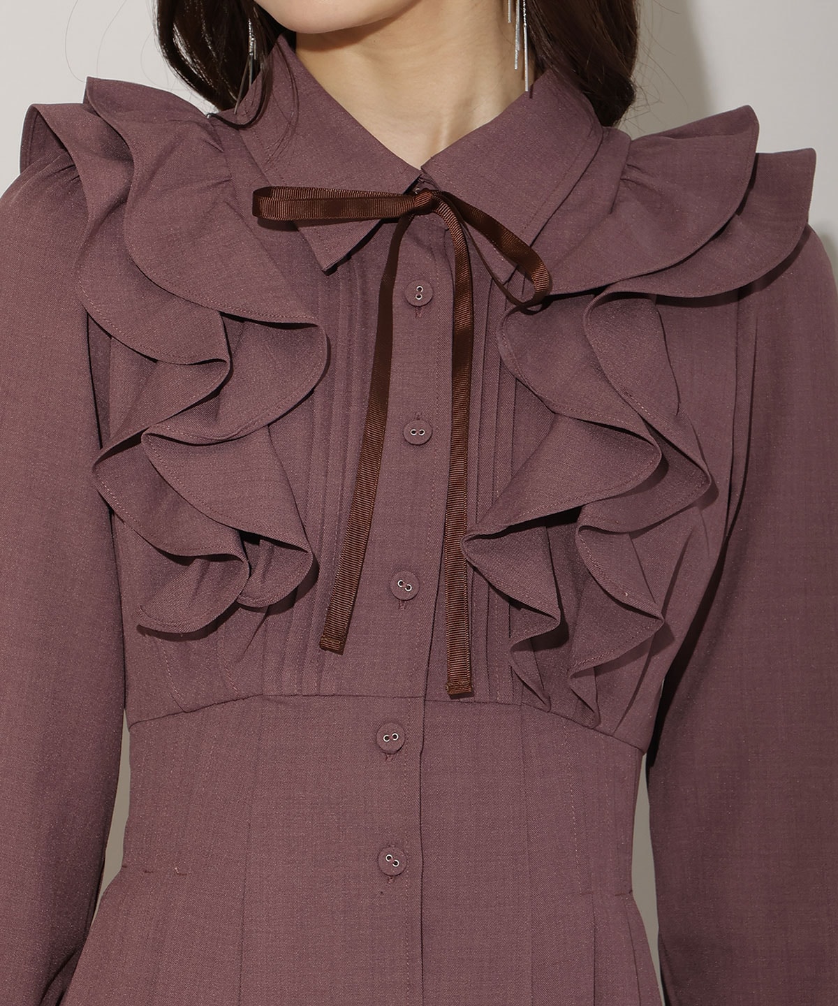 ナローリボンフリルシャツワンピース