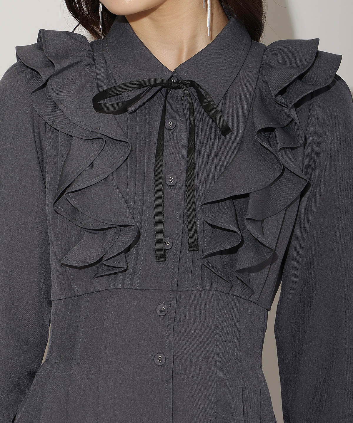 ナローリボンフリルシャツワンピース