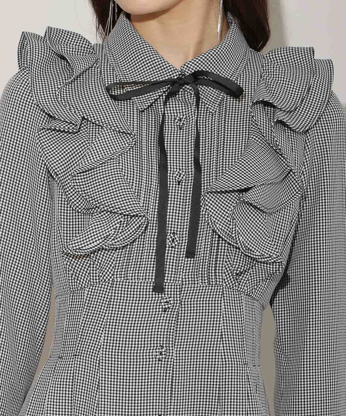 ナローリボンフリルシャツワンピース