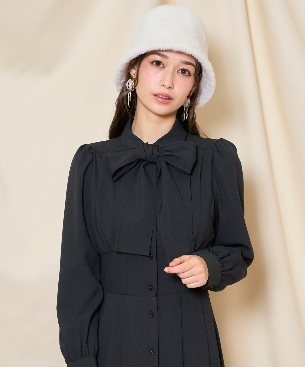 リボンタイコルセットシャツワンピース